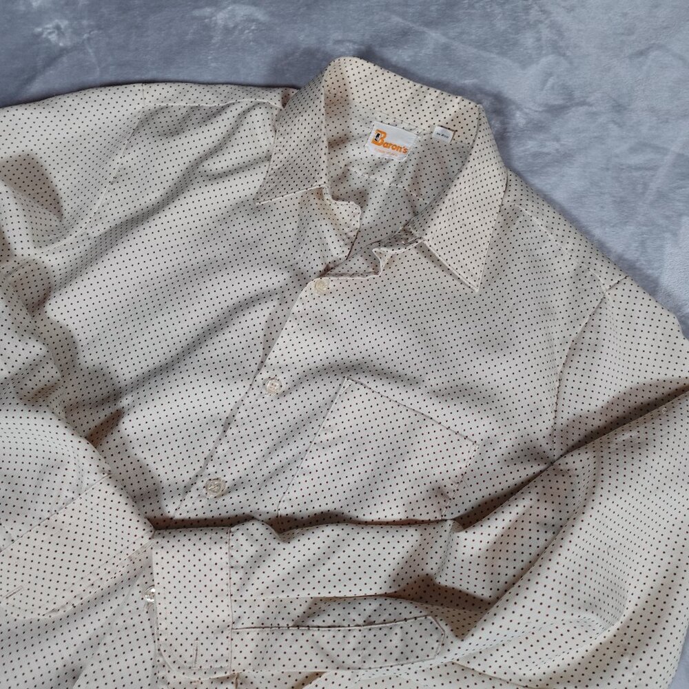Vintage Barons Polka Dot Button Pocket Shirt Mens XL Lightweight Beige 70s